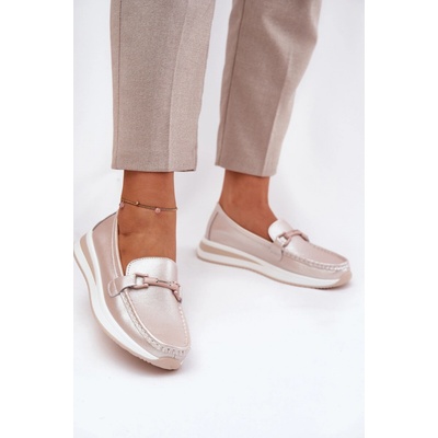 S. BARSKI Kožené dámské mokasíny s ozdobou D&A LR51-966 stříbrné šedá