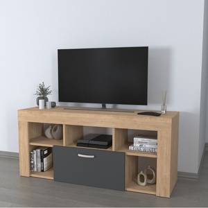 TopMebel Меламиново ТВ обзавеждане Milidi TopMebel в сапфирен дъб - антрацит 135x42x60.7cm