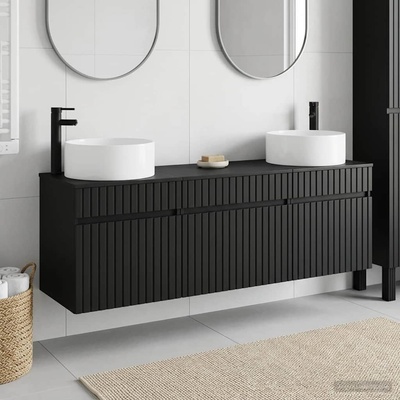 vidaXL Комплект шкафове за баня 3 бр. Черно 49 x 44, 5 x 65, 5 см (3405778)