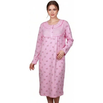 Макси поларена нощница в розово на цветя и точки