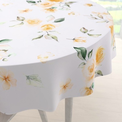 Biante Teflonový kulatý ubrus TF-043 Žluté růže na bílém Ø 120 cm
