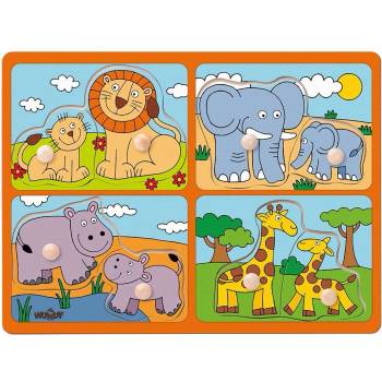 Image 1 of Woodyland Woody - Дървен пъзел с дръжки, Африканските животни и техните малки