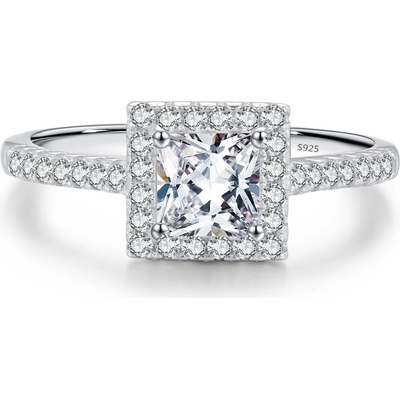 Meucci Stříbrný čtvercový prsten s čirými zirkony SYR075