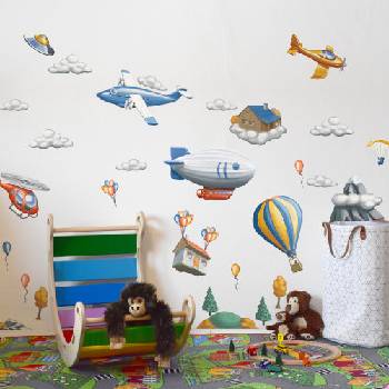 Nálepky na stenu lietadlá a balóny - Plotbase, s.r.o., 120x60 cm