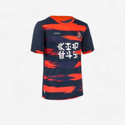 Kipsta Tiger detský futbalový dres s krátkym rukávom oranžovo modrý