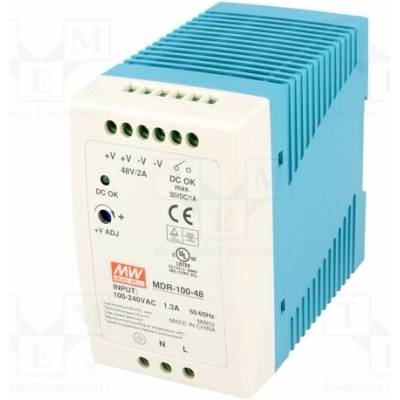 MEAN WELL MDR-100-48 Napájecí zdroj: spínaný; na lištu DIN; 96W; 48VDC; 2A; 85÷264VAC