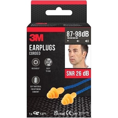 3M Šňůrkové špunty do uší 1271, SNR 26 dB, oranžové