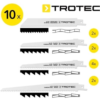 Trotec К-т ножове за ножовка/саблен трион Trotec, 10 броя, за дърво, пластмаса, метал (6215001205)