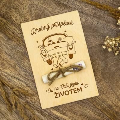 Dřevia Dřevěná karta na peníze - Svatební příspěvek na Vaši jízdu životem