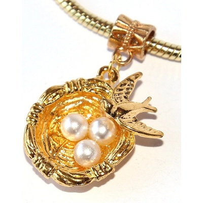Fashion Jewerly Korálek Přívěsek Zlaté hnízdo s vajíčky Vlašťovka Ptáček Lady Bird 2394