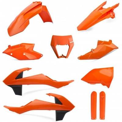 POLISPORT kompletní sada plastů (FULL KIT) KTM EXC/EXC-F TPI 17-19 v sadě kryt světla (8666800002) a kryty tlumičů (8398600003) barva oranžová