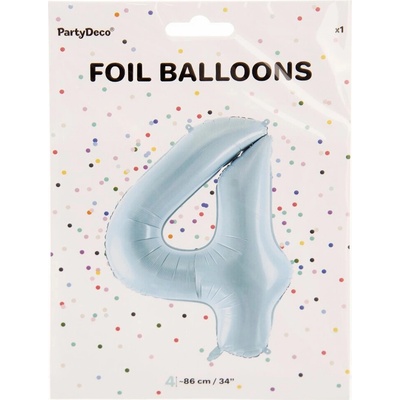PartyDeco Fóliový balón Číslo 4 svetlomodrý 86cm