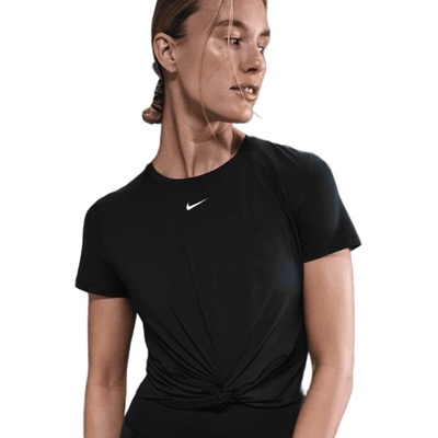 NIKE Dámske tréningové tričko s krátkym rukávom W NK ONE CLSC DF TWST SS TP WT BLACK WHITE Čierna