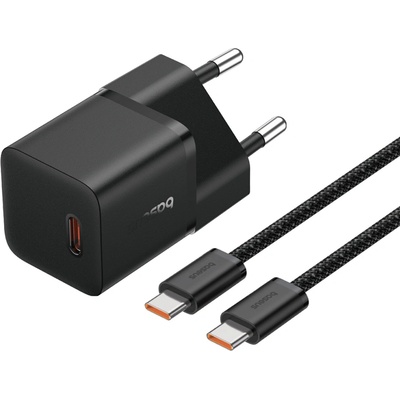 Baseus GaN зарядно устройство, Type-C, 20W + Type-C към Type-C кабел, 100W, 1m - Baseus (P10110900113-00) - Cluster Black