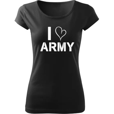 DRAGOWA дамска тениска с къс ръкав, I Love Army, черна, 150г/м2 (5061)