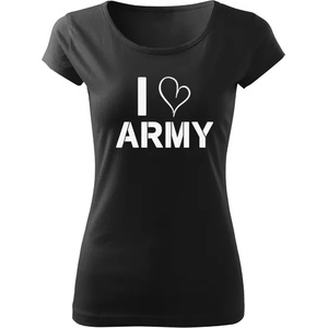 DRAGOWA дамска тениска с къс ръкав, I Love Army, черна, 150г/м2 (5061)