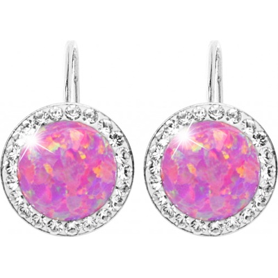JSB bijoux s.r.o. Stříbrné náušnice klapky s kulatým opálem a krystaly Swarovski Light Fuchsia velké (Stříbro 925/1000)