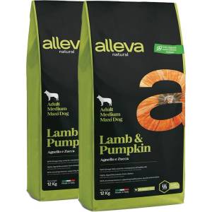 Alleva NATURAL кучешка агне и тиква възрастен среден/макси 2 x 12 кг