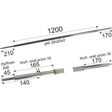 Karel Janeček Grilovací jehla Ráhno 20 x 20 mm se čtyřhranem 8 x 8 mm 1200 mm