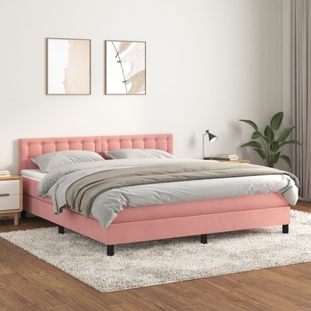 vidaXL Боксспринг легло с матрак, розово, 160x200 см, кадифе (3141556)