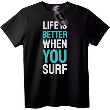 NOONEBRAND Тениска Животът е По-Добър когато Сърфираш - 2XL, Black