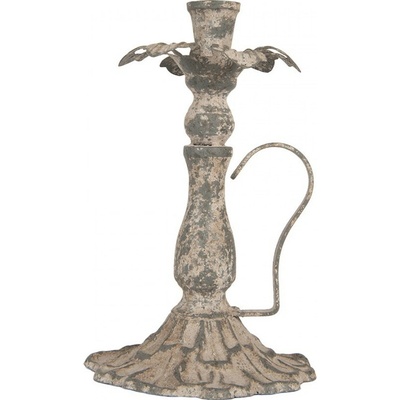 Šedý antik kovový svícen na úzkou svíčku Francio - Ø 15*23 cm - Clayre & Eef