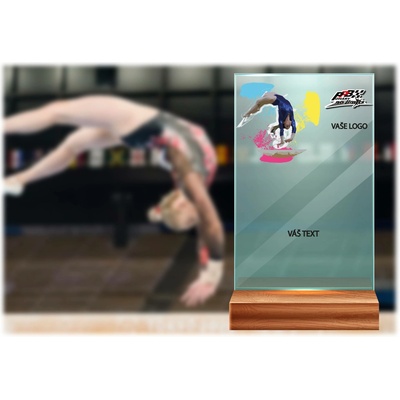 Skleněná trofej na dřevěném podstavci Gymnastika kladina Výška: 17 cm