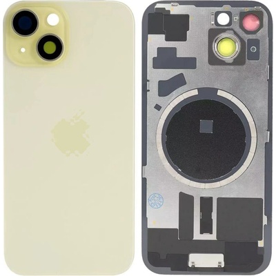 Kryt Apple iPhone 15 Sklo Zadního Housingu + Sklíčko Kamery + Kovová Destička + Magsafe Magnet žlutý