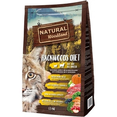 Natural WoodLand Backwoods Diet - Прясно свинско месо - монопротеинова храна за котки от всички възрасти и породи с 100% натурални съставки - 1, 5 кг, Испания ASD72PO5B