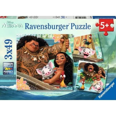 RAVENSBURGER Odvážná Vaiana Zrozena k cestování 3x49 dílků
