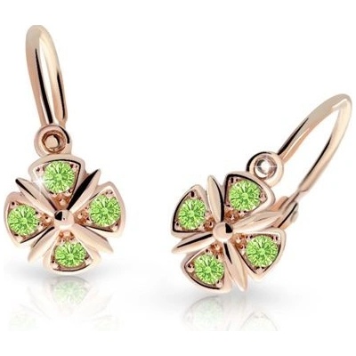 Danfil dětské náušnice C2245 z růžového zlata s kamínky Peridot Green zapínání brizura