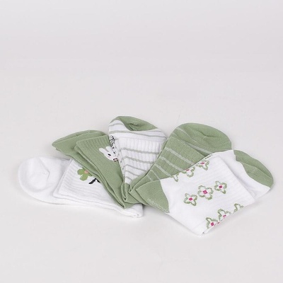 Комплект дамски чорапи в зелено и бяло с различен десен