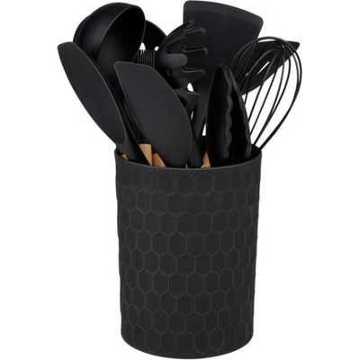 ALPINA Kuchyňské náčiní s bambusovou rukojetí ve stojanu 12 ks 32 cm černá ED-233243