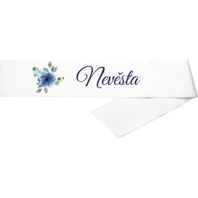 Šerpa s potiskem Šerpa - Nevěsta - modré květy Bílá jednotná