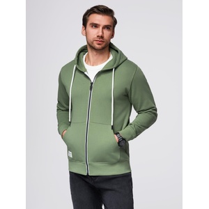 Ombre Clothing Мъжки суитшърт BASIC със цип и качулка - зелен V3 OM-SSBZ-0178 Ombre Clothing Ombre Clothing | Zelen | МЪЖЕ | XXL