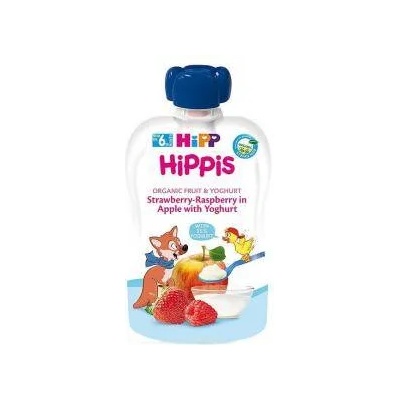 HiPP Био забавна плодова закуска от ябълка, ягода, малина и йогурт hipp, 6+ месеца, 100мл
