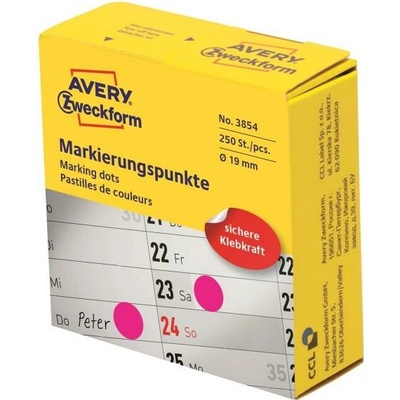 Etikety kruhové 19mm Avery purpurové v dispenzore
