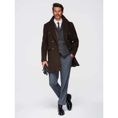 Ombre Men's double-breasted coat with decorative buttons dark brown – Zbozi.Blesk.cz