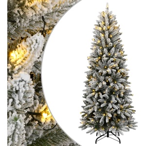 vidaXL Изкуствена коледна елха, 150 LED и флокиран сняг, 120 см (3315763)
