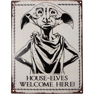 Béžová nástěnná kovová cedule Elf Dobby – 25x1x33 cm