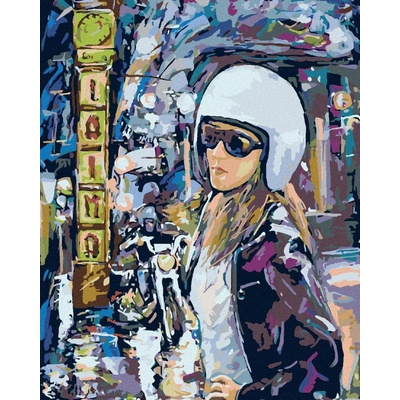 zuty Malování podle čísel - Motorkářka ve městě, 80x100 cm, bez rámu a bez vypnutí plátna