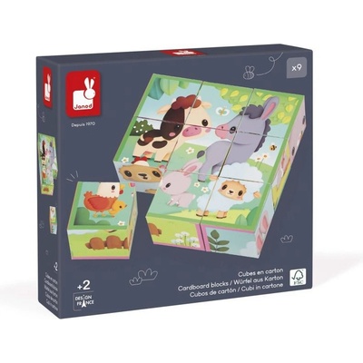 Janod Farm Kartónové obrázkové kocky Farma 9 ks