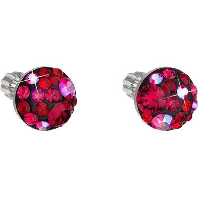 Evolution Group strieborné náušnice kôstky s krištálmi Swarovski červenej okrúhle 31336.3 cherry