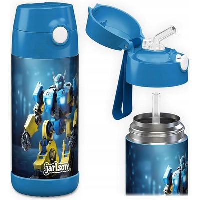 Jarlson Charli dětská termoláhev s brčkem 350 ml robotická