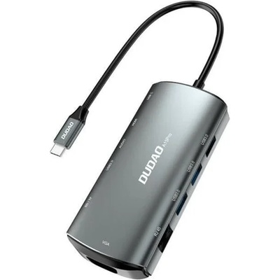 Dudao Докинг станция Dudao 11w1 multifunctional HUB, от USB C към 4x USB A, 1x USB C, 1x HDMI, 1x VGA, 1x RJ-45, 1x SD MicroSD, 1х 3.5 мм жак, сива (A15Pro)