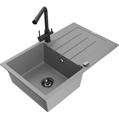 Mexen Bruno гранитна мивка с 1 корито с отцедник и кухненски смесител Duero, (6513-71-671600-70-B)