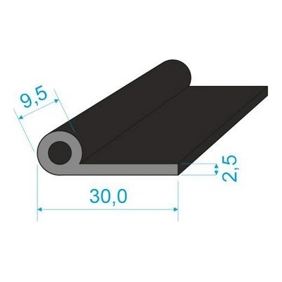 0536032 Pryžový profil tvaru "P" s dutinkou, 9,5x30/2,5, EPDM 70ShA
