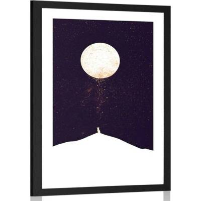 Plakát s paspartou zvíře pod úplňkem měsíce - 40x60 no frame