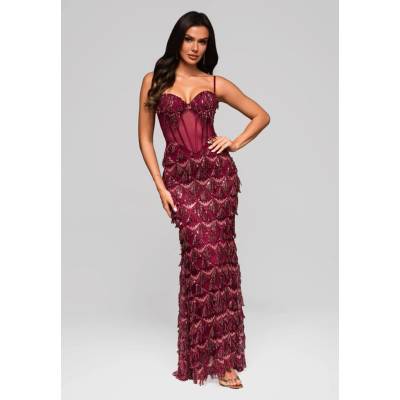 Edoti Evening dress LA-OM-DL hnedá tmavočervená