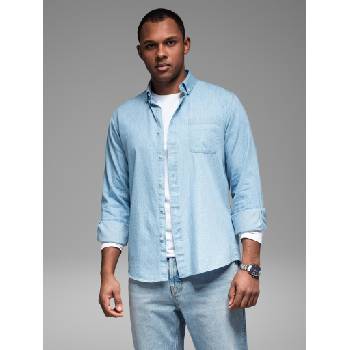 Ombre Clothing Мъжка риза от фин деним с шарки и джобове - светлосиня Ombre Clothing Ombre Clothing | Sin | МЪЖЕ | S